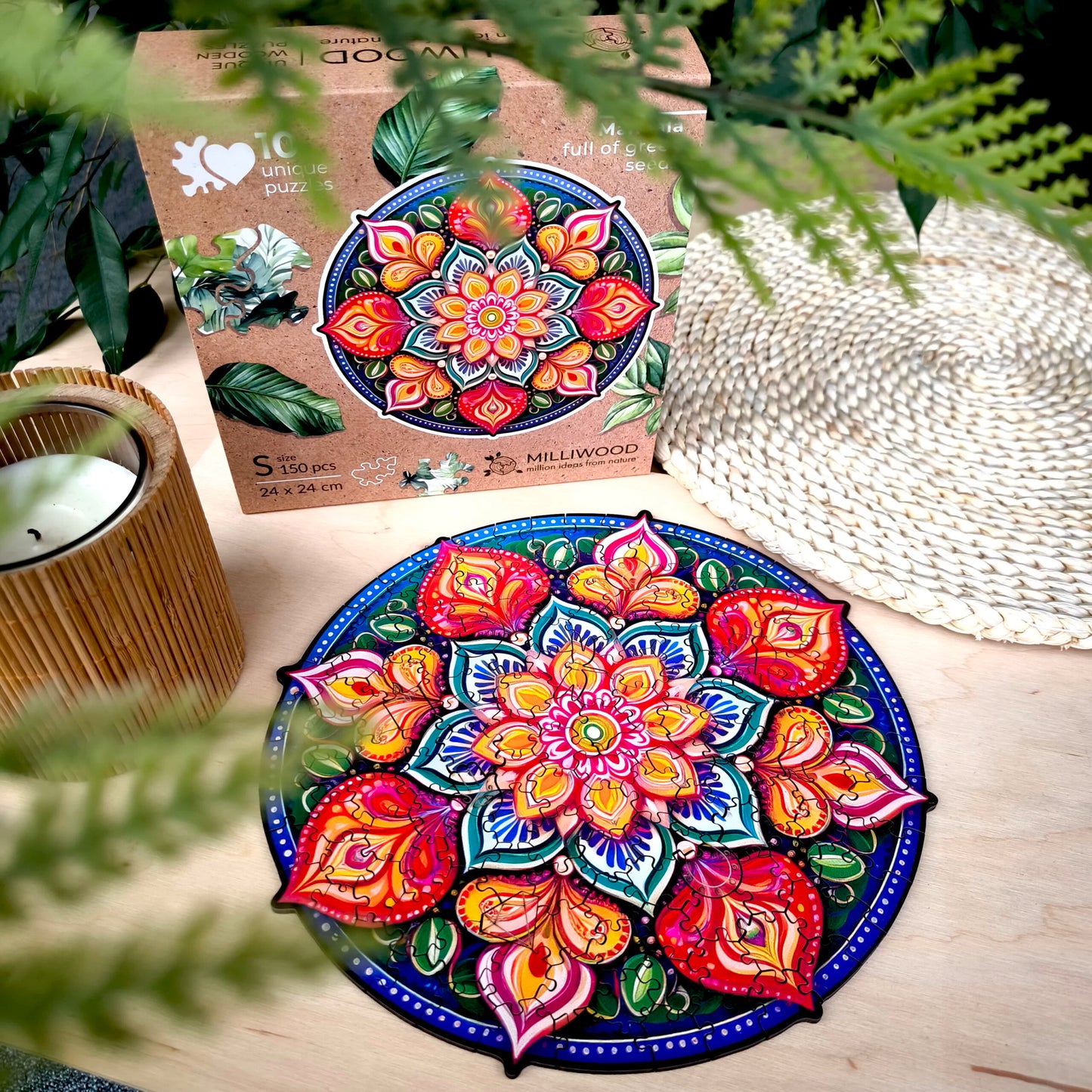 Milwood medinė dėlionė - Mandala full of green seeds (150 detalių)
