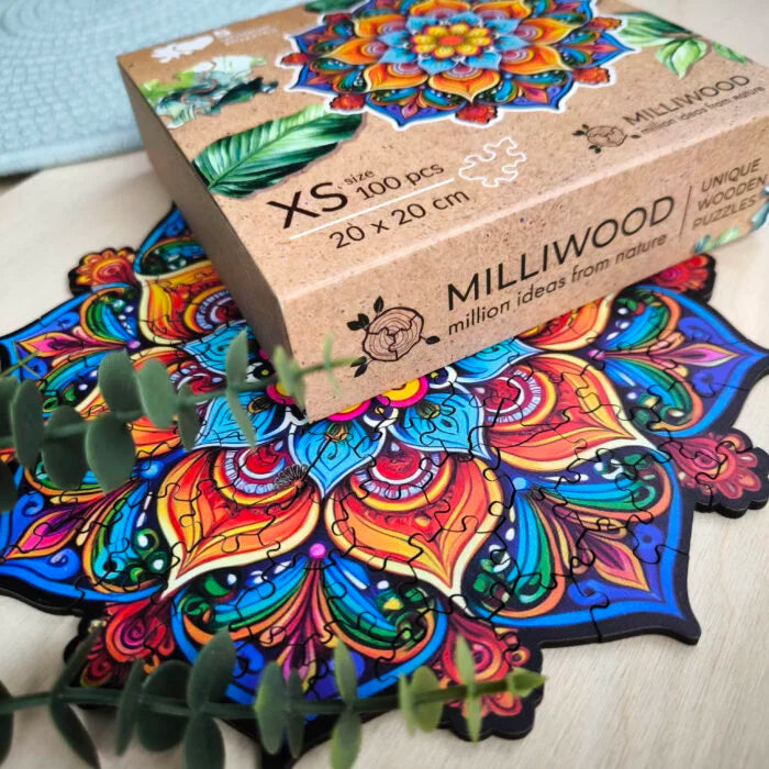 Milwood medinė dėlionė - Mandala with orange swirls (100 detalių)