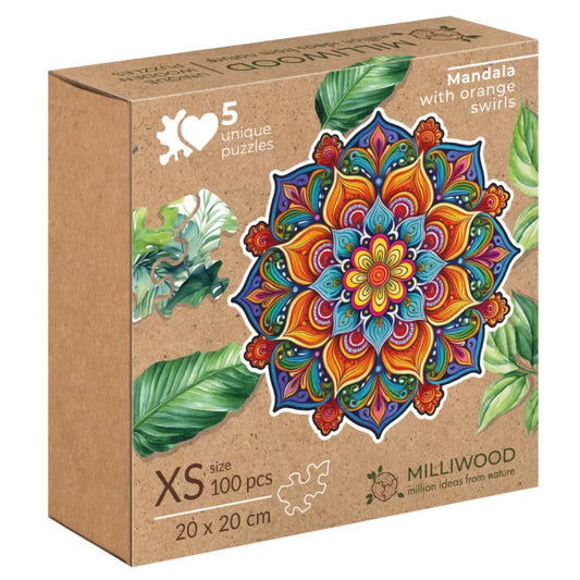 Milwood medinė dėlionė - Mandala with orange swirls (100 detalių)