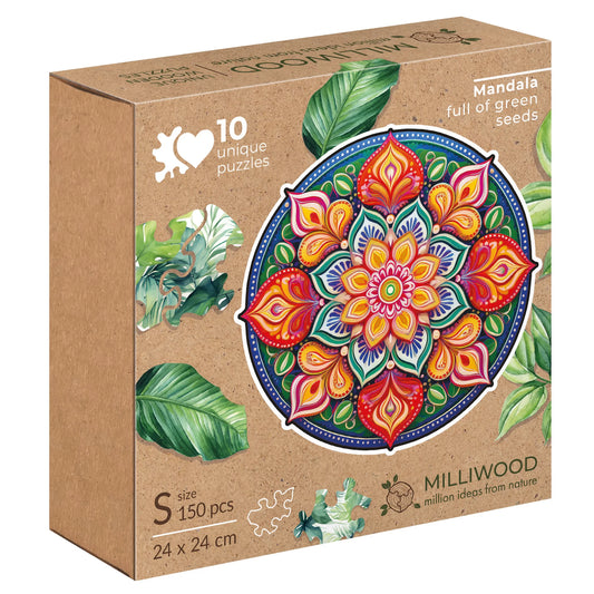 Milwood medinė dėlionė - Mandala full of green seeds (150 detalių)