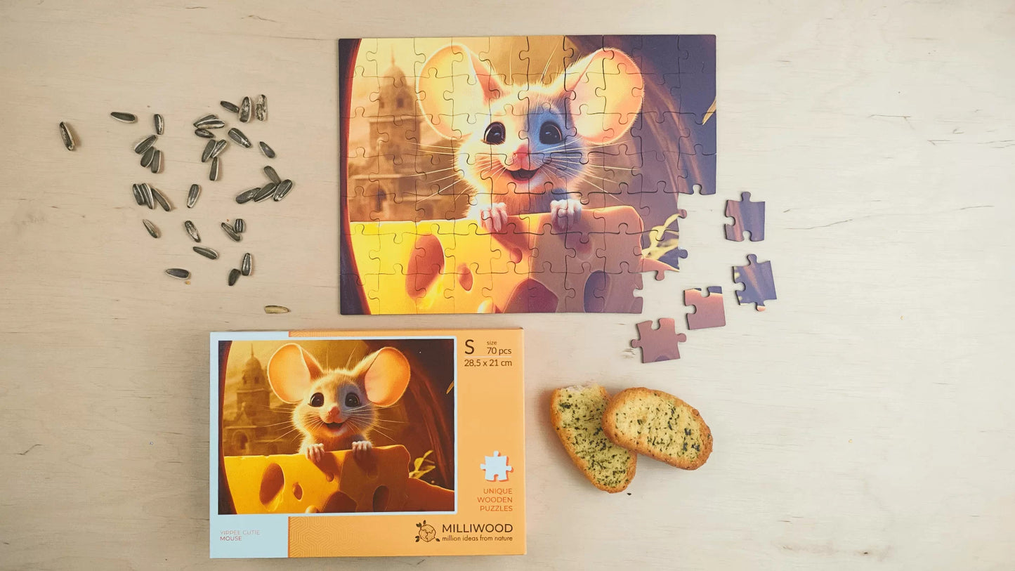Milwood medinė dėlionė - Mouse with Cheese (70 detalių)