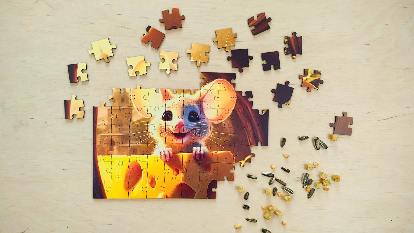 Milwood medinė dėlionė - Mouse with Cheese (70 detalių)